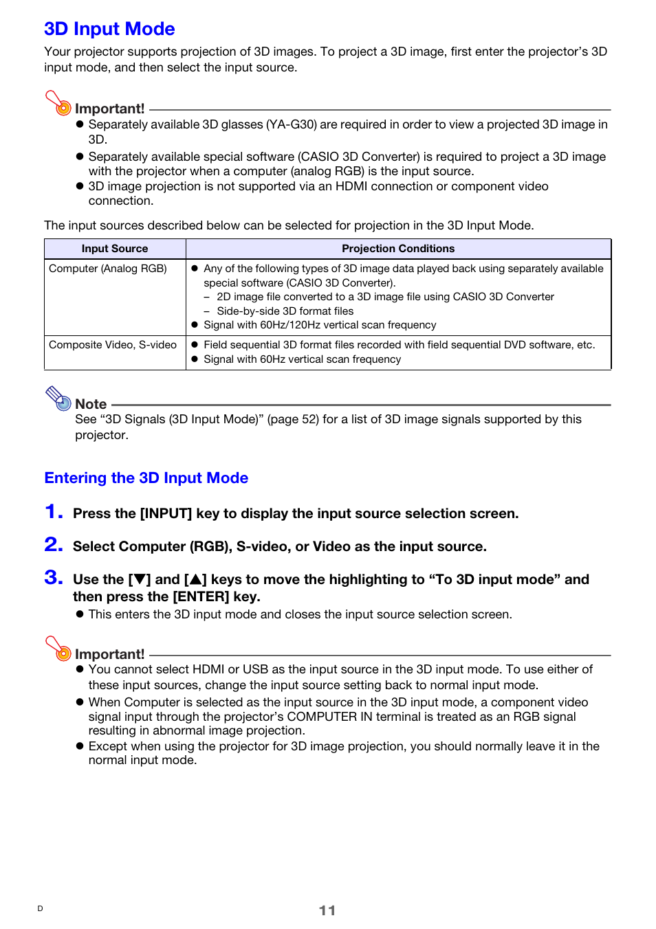 3d input mode | Casio XJ-M250 User Manual | Page 11 / 61