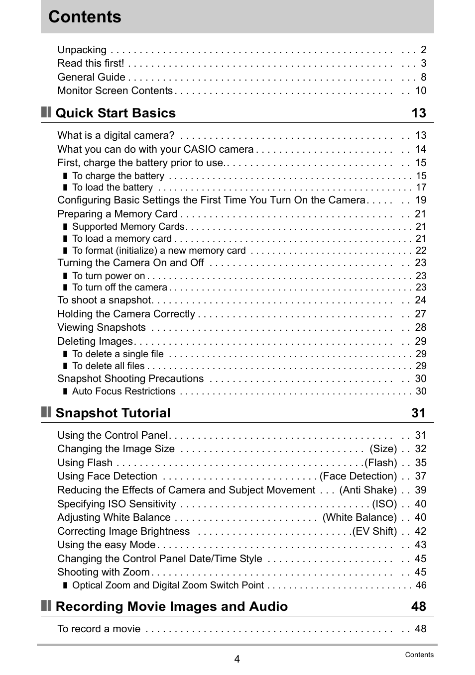 Casio EXILIM EX-Z1 User Manual | Page 4 / 148