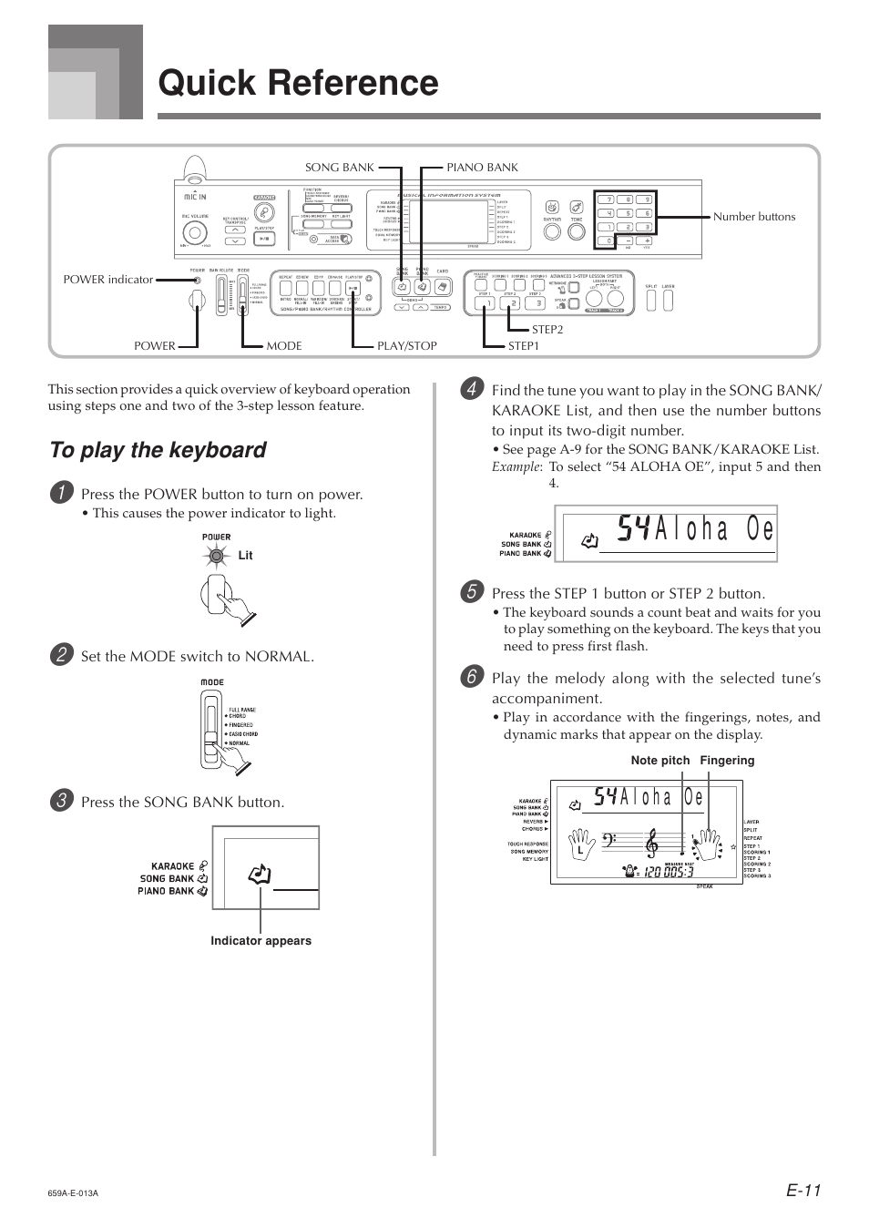 Quick reference | Casio LK93TV User Manual | Page 13 / 79