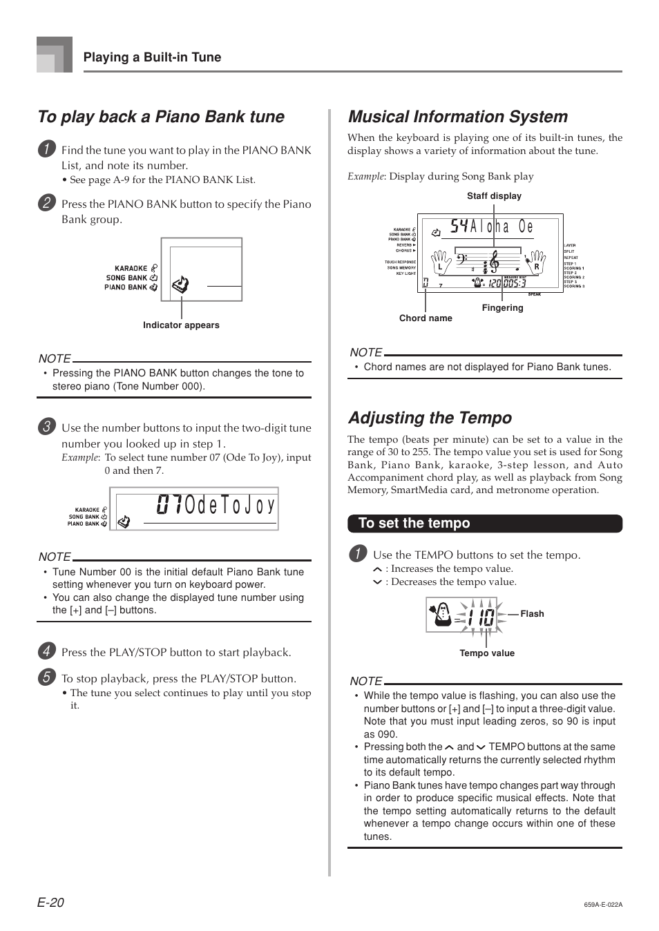 Musical information system, Adjusting the tempo | Casio LK93TV User Manual | Page 22 / 79