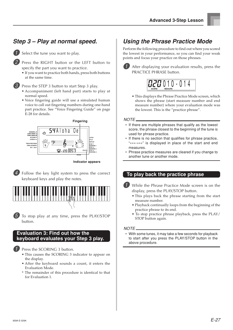 Step 3 – play at normal speed, Using the phrase practice mode | Casio LK93TV User Manual | Page 29 / 79