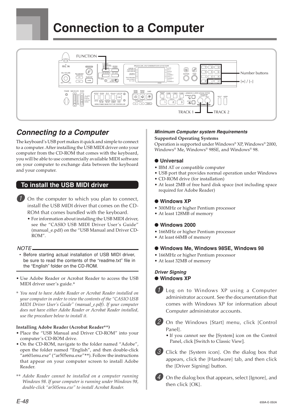 Connection to a computer, Connecting to a computer | Casio LK93TV User Manual | Page 50 / 79