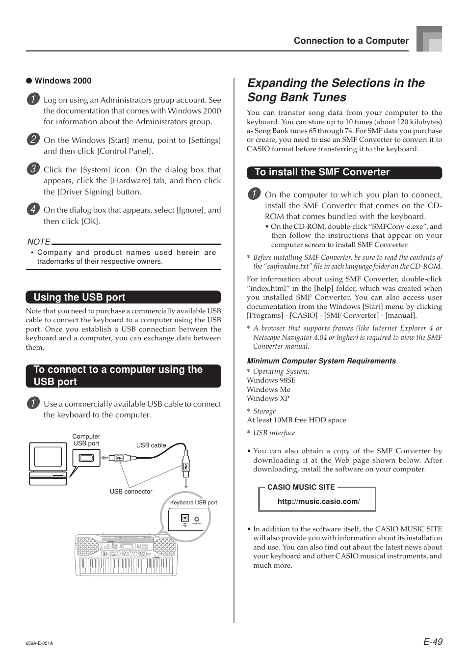 Expanding the selections in the song bank tunes, Using the usb port | Casio LK93TV User Manual | Page 51 / 79