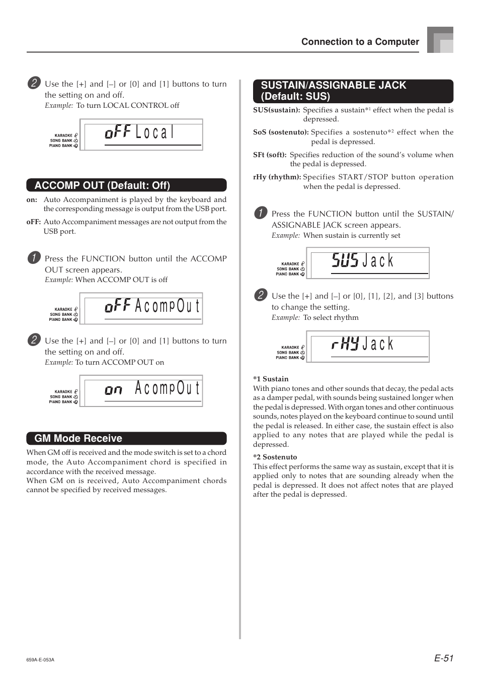 A c o m, O u t, J a c k | Casio LK93TV User Manual | Page 53 / 79