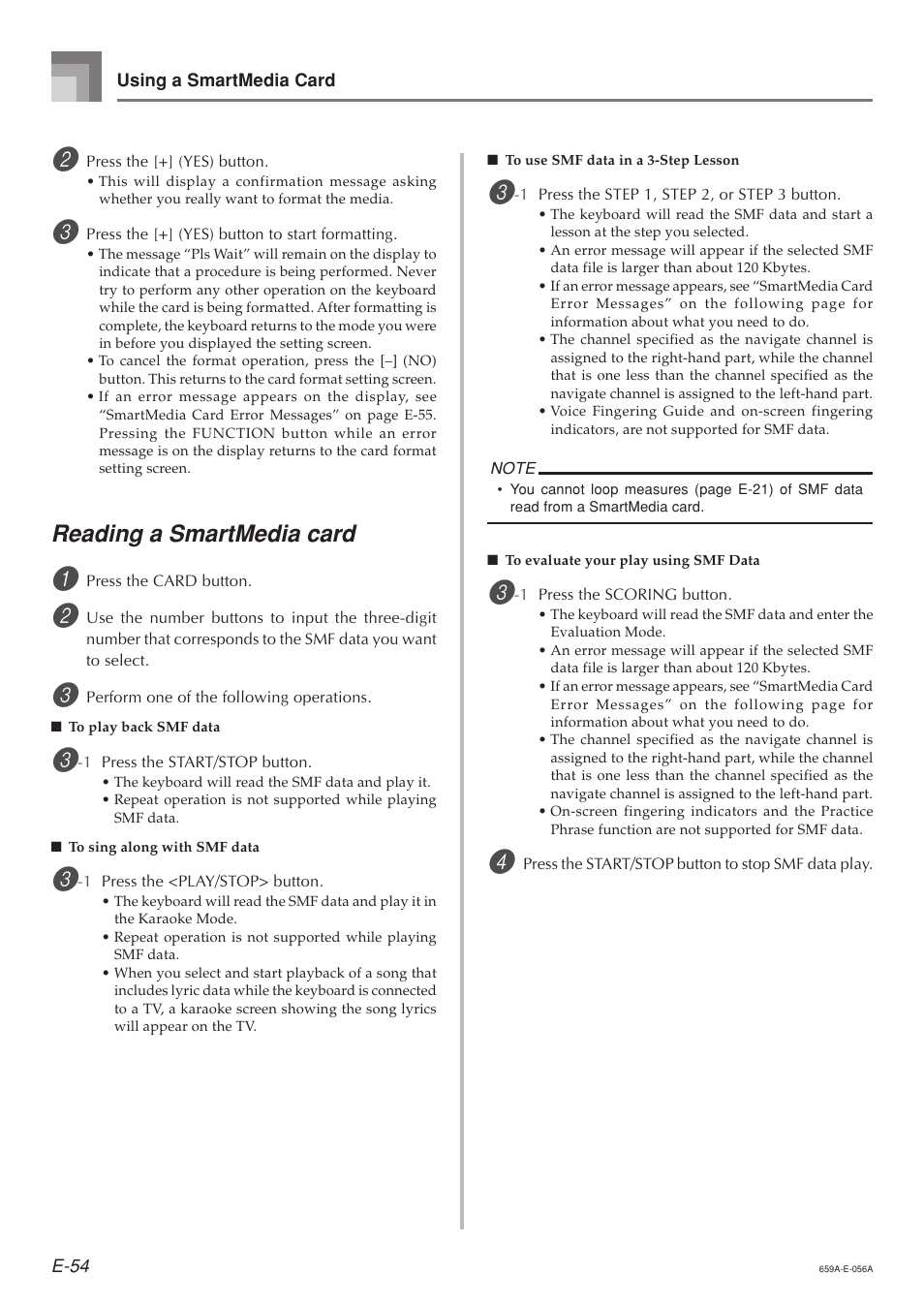 Reading a smartmedia card | Casio LK93TV User Manual | Page 56 / 79