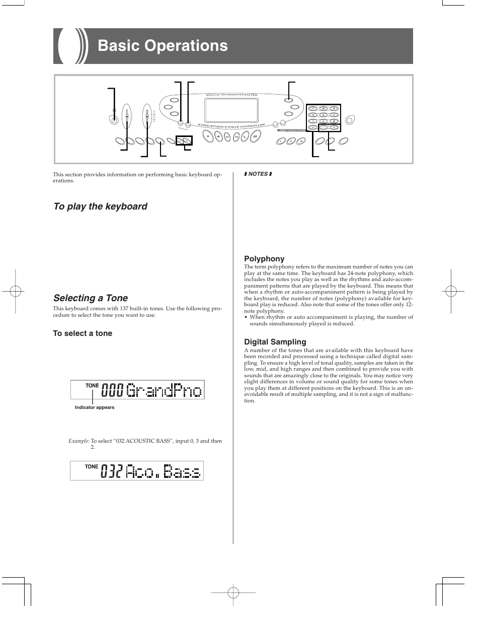 Basic operations, Selecting a tone | Casio CTK573 User Manual | Page 16 / 54