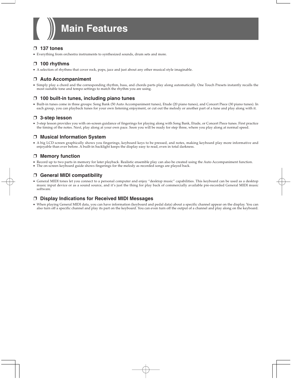 Main features | Casio CTK573 User Manual | Page 4 / 54