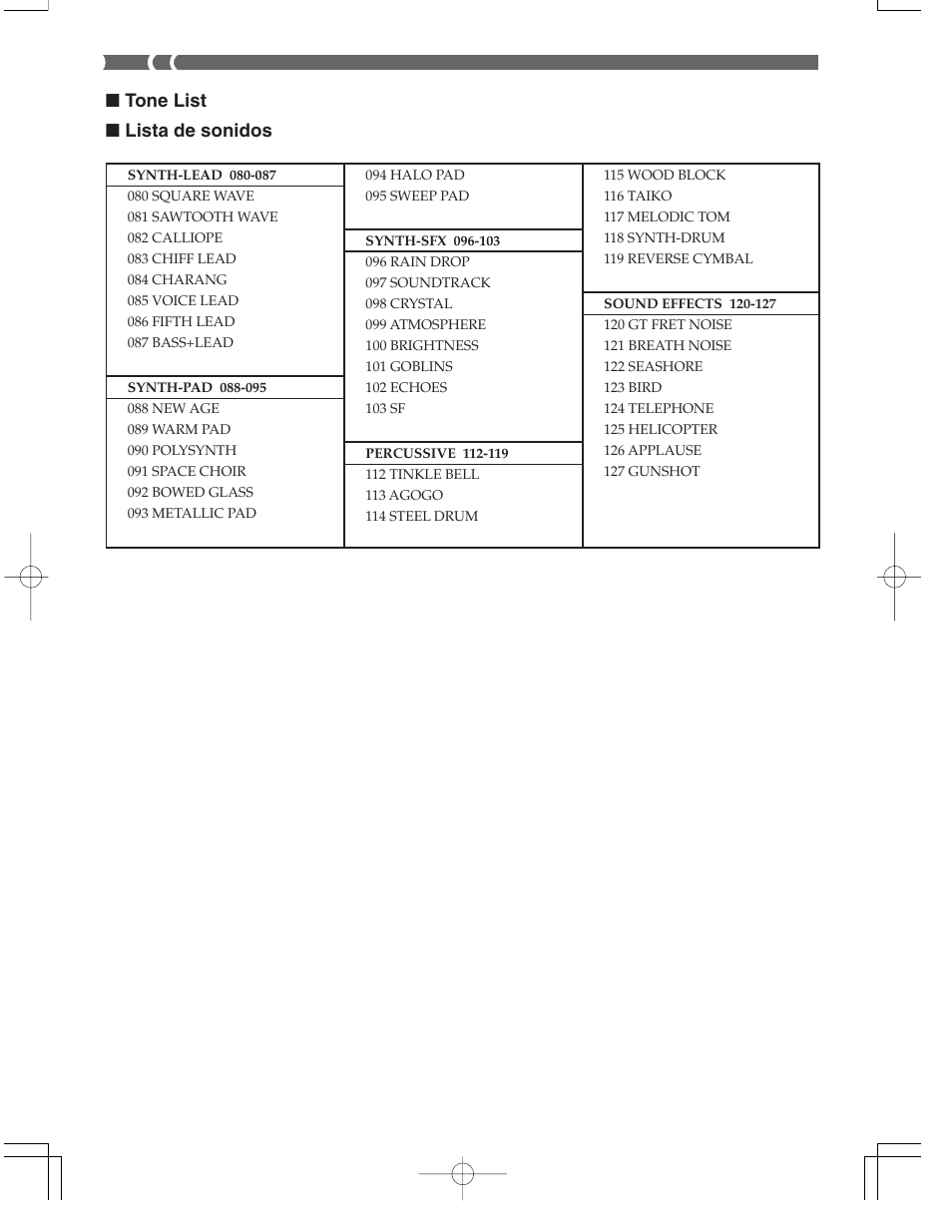 Tone list ■ lista de sonidos | Casio CTK573 User Manual | Page 50 / 54