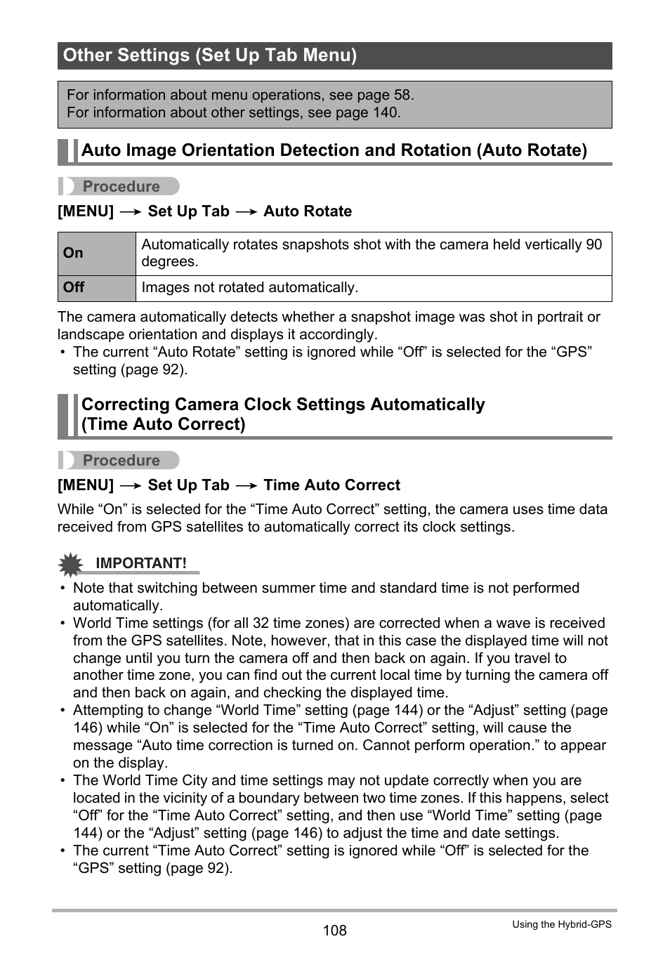 Other settings (set up tab menu) | Casio EXILIM EX-H20G User Manual | Page 108 / 192