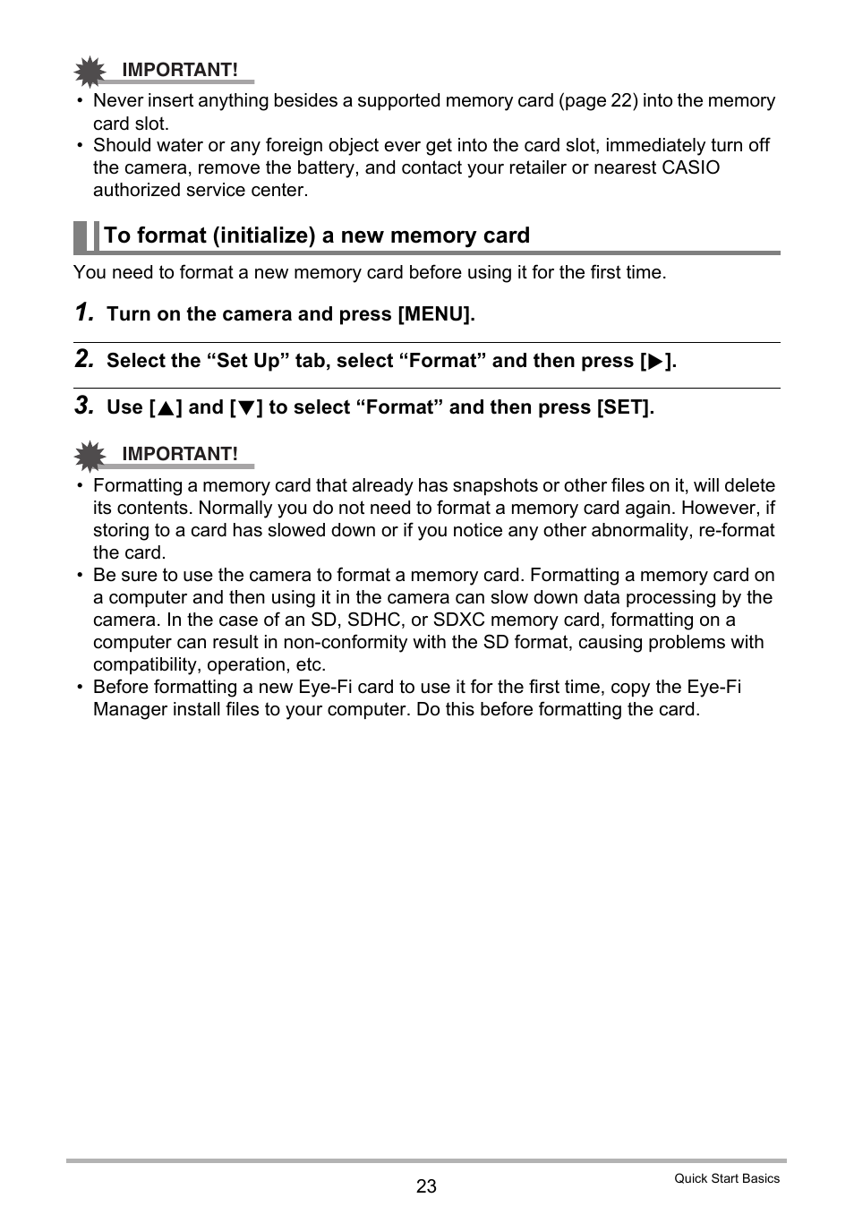 To format (initialize) a new memory card | Casio EXILIM EX-H20G User Manual | Page 23 / 192