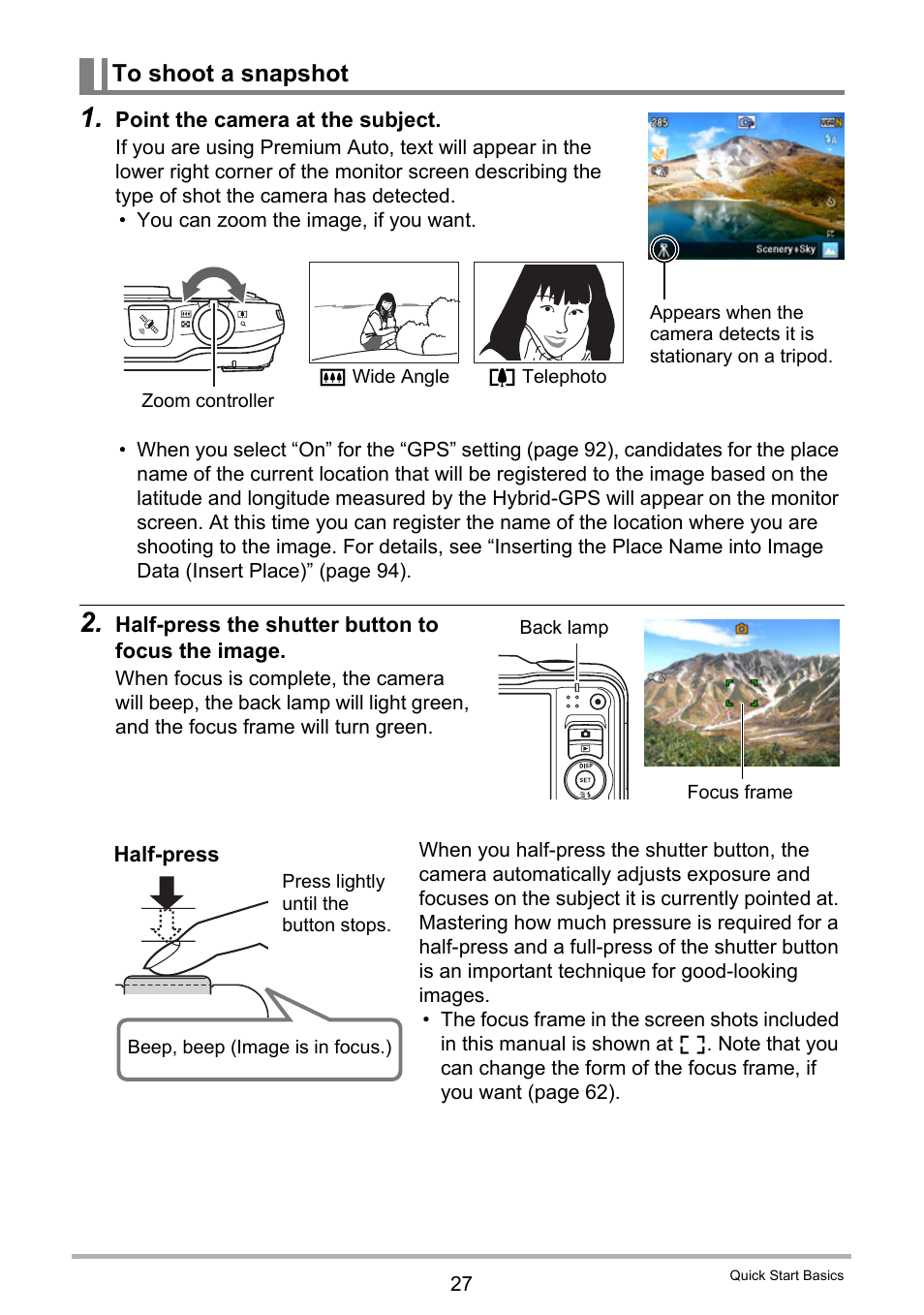 To shoot a snapshot | Casio EXILIM EX-H20G User Manual | Page 27 / 192