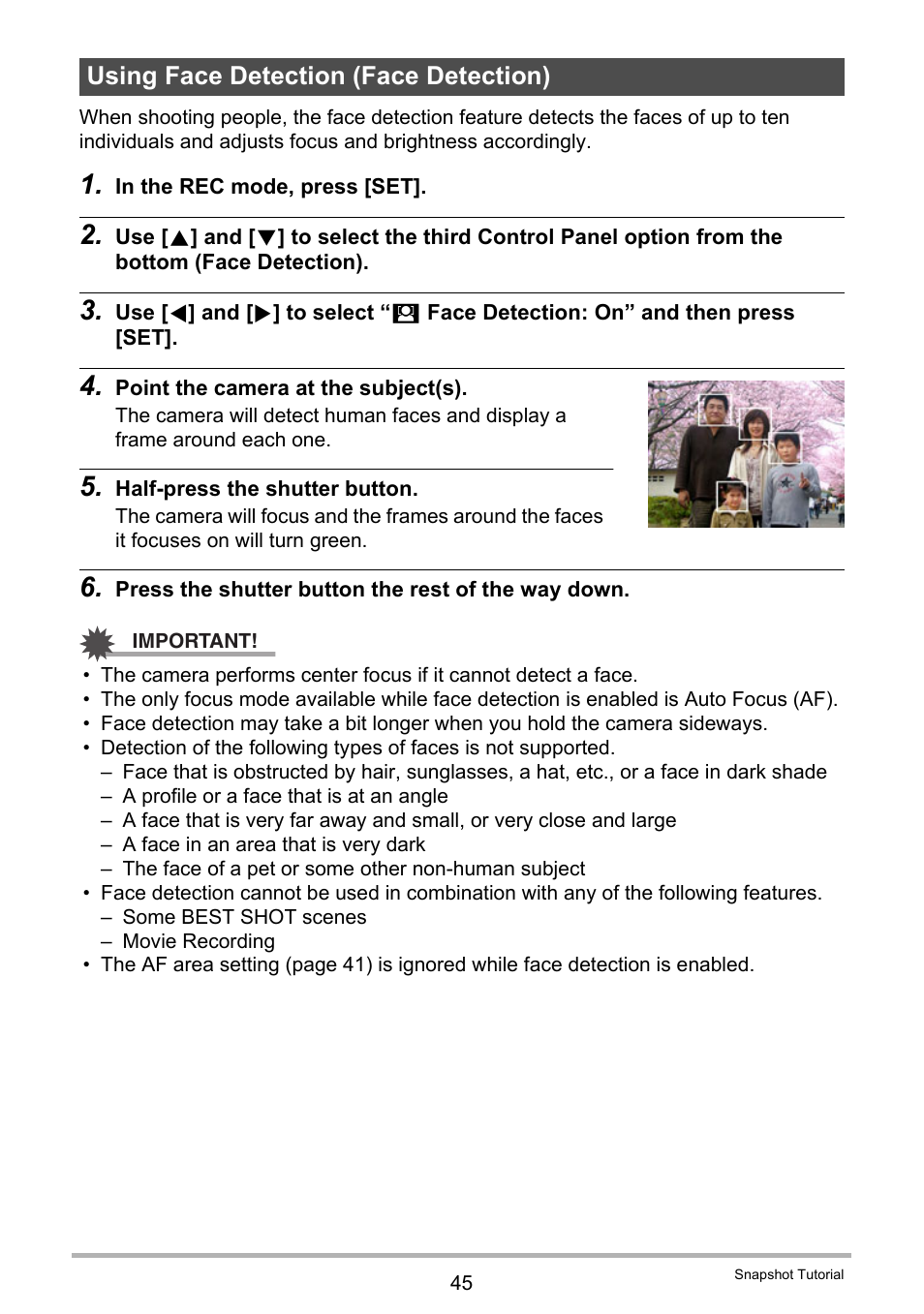 Using face detection (face detection) | Casio EXILIM EX-H20G User Manual | Page 45 / 192