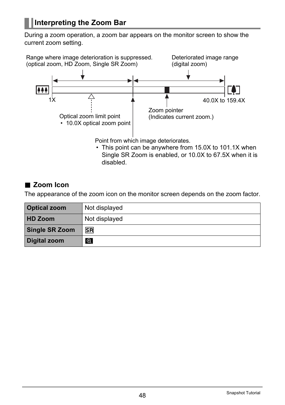 Interpreting the zoom bar | Casio EXILIM EX-H20G User Manual | Page 48 / 192