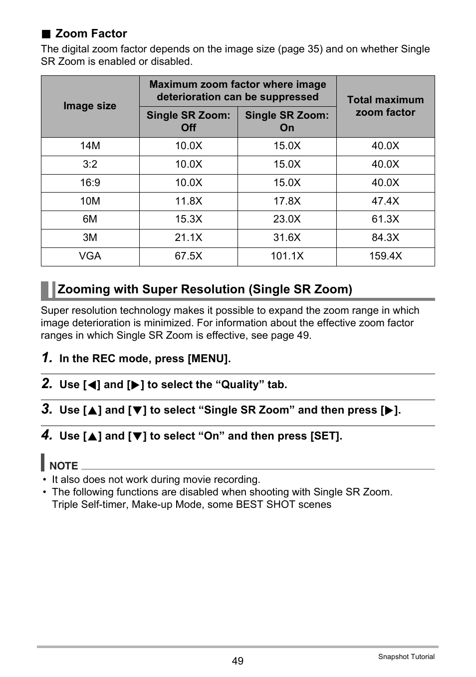 Zooming with super resolution (single sr zoom) | Casio EXILIM EX-H20G User Manual | Page 49 / 192