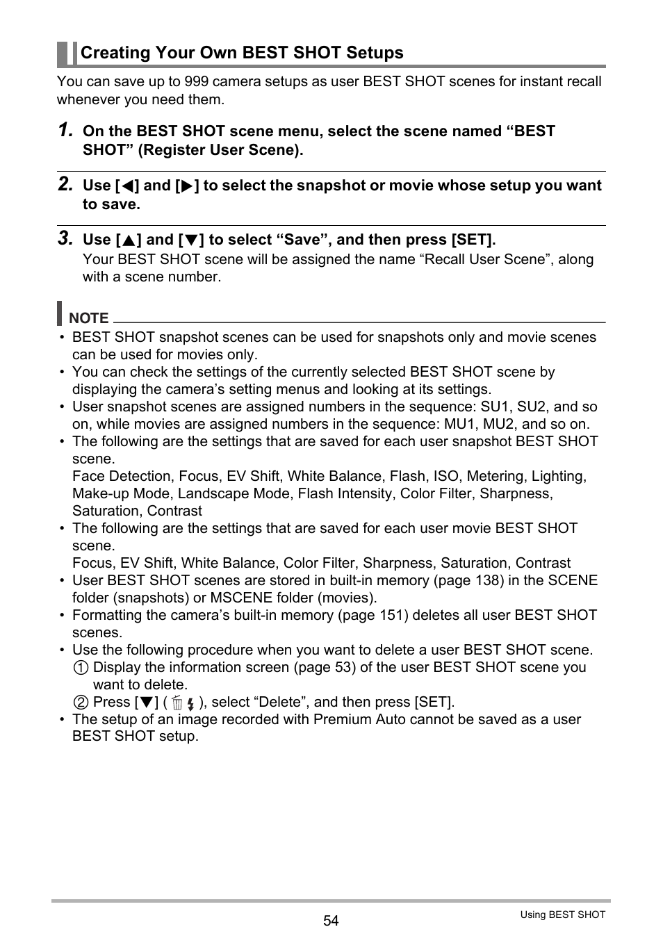 Creating your own best shot setups | Casio EXILIM EX-H20G User Manual | Page 54 / 192