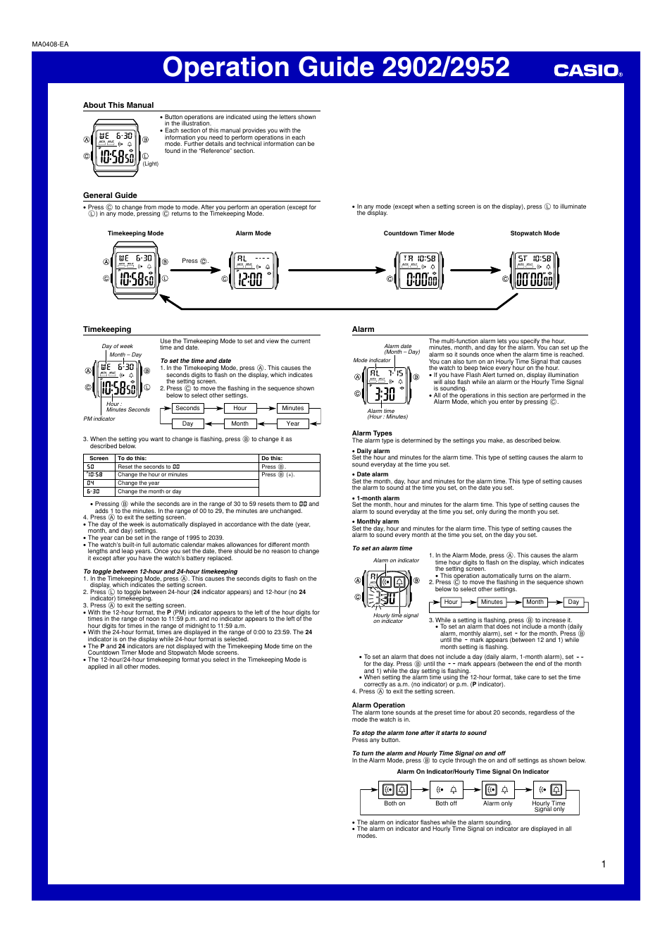 Casio 2952 User Manual | 2 pages