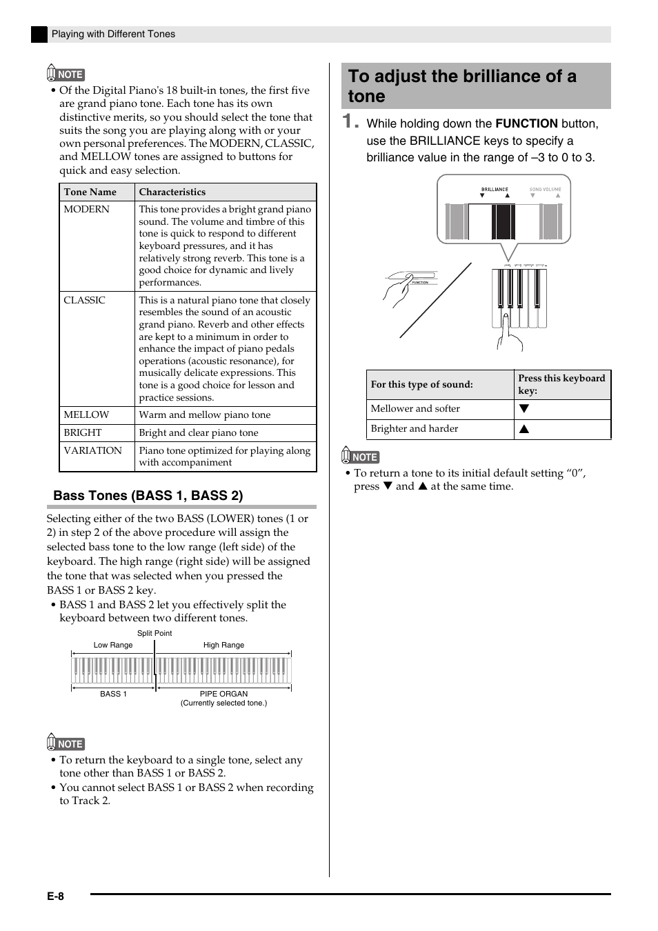 Bass tones (bass 1, bass 2) | Casio PRIVIA PX135 User Manual | Page 10 / 37