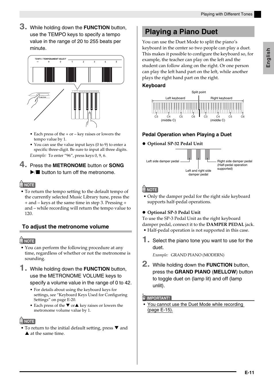 Playing a piano duet | Casio PRIVIA PX135 User Manual | Page 13 / 37
