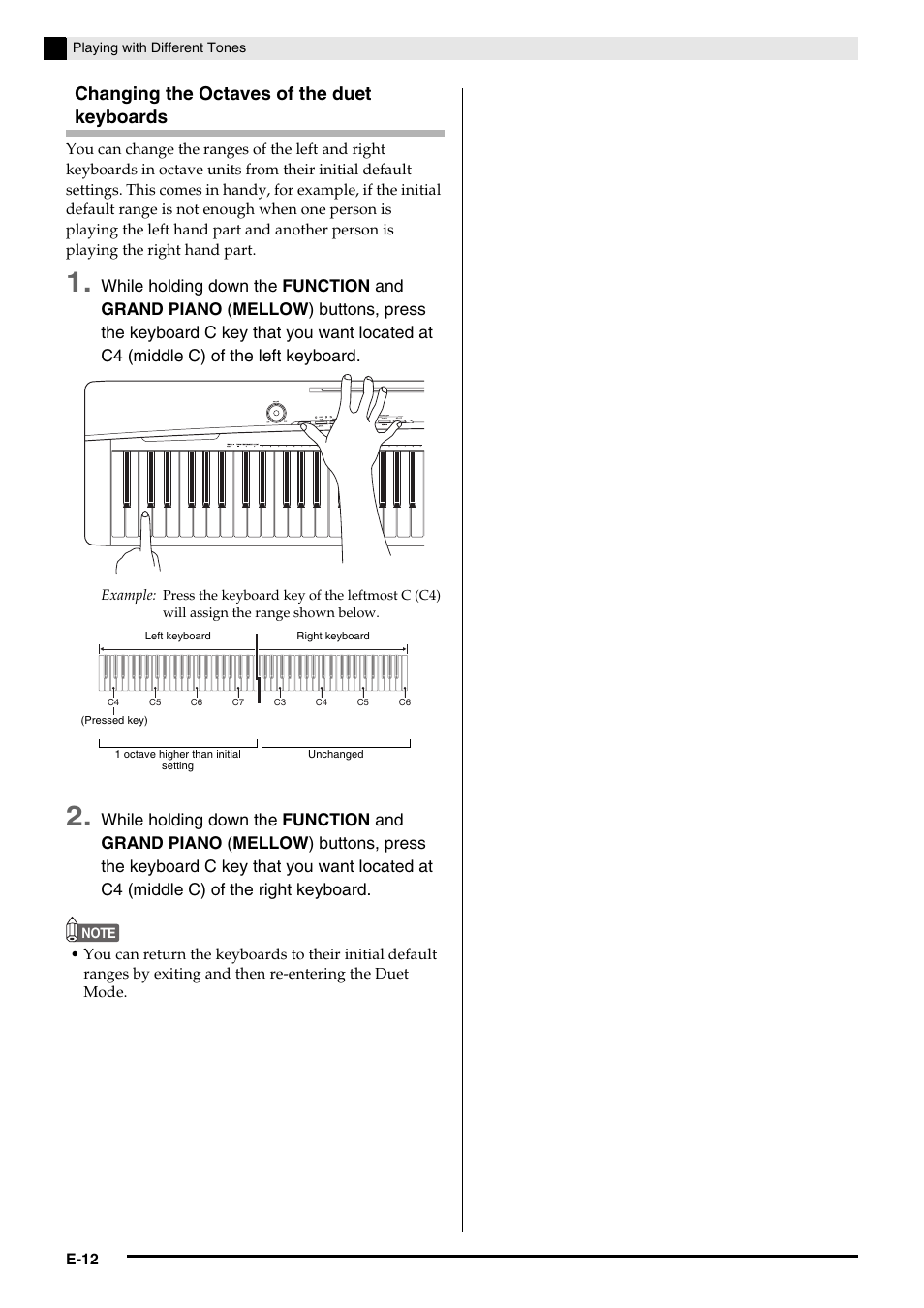Changing the octaves of the duet keyboards | Casio PRIVIA PX135 User Manual | Page 14 / 37