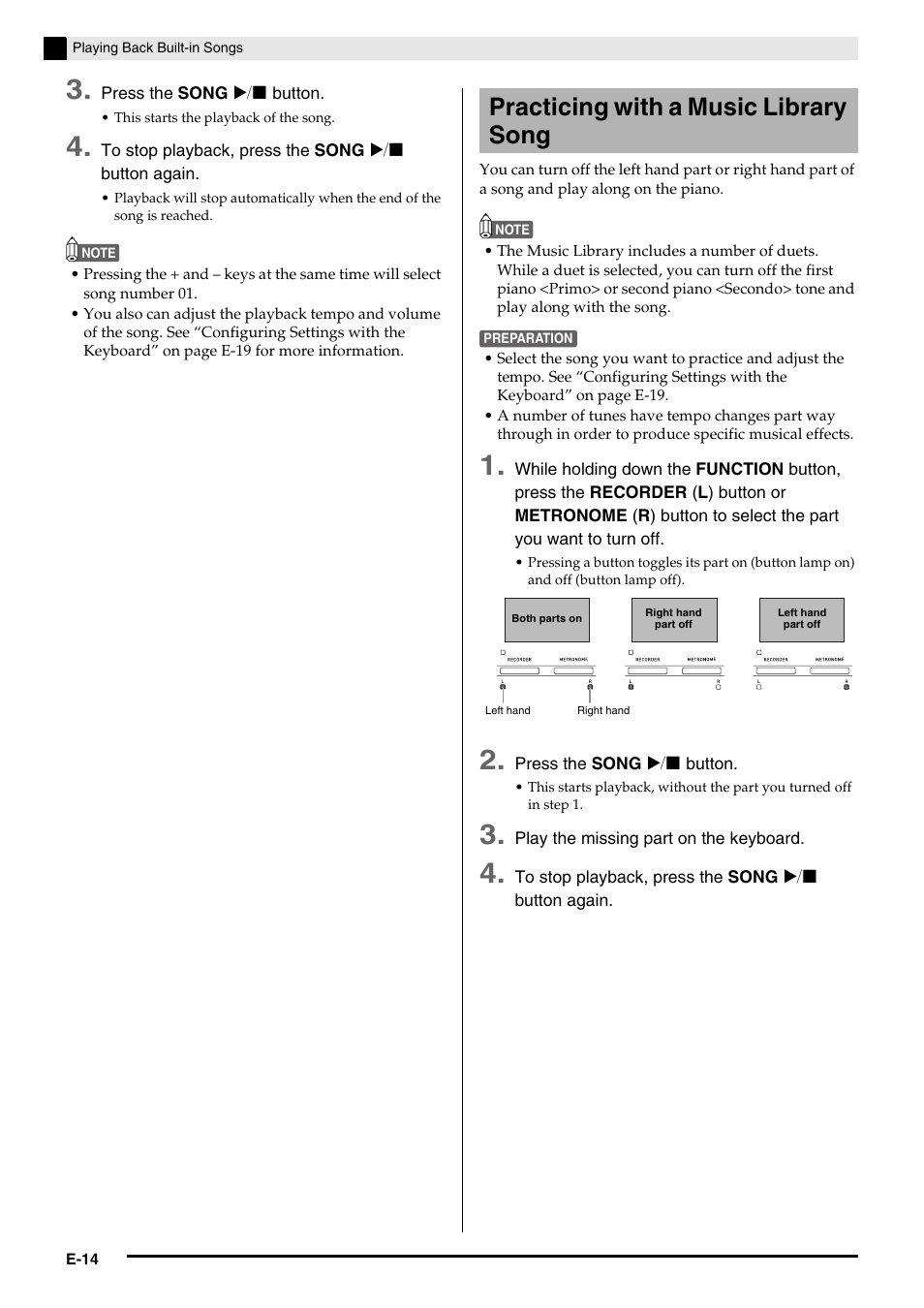 Practicing with a music library song | Casio PRIVIA PX135 User Manual | Page 16 / 37