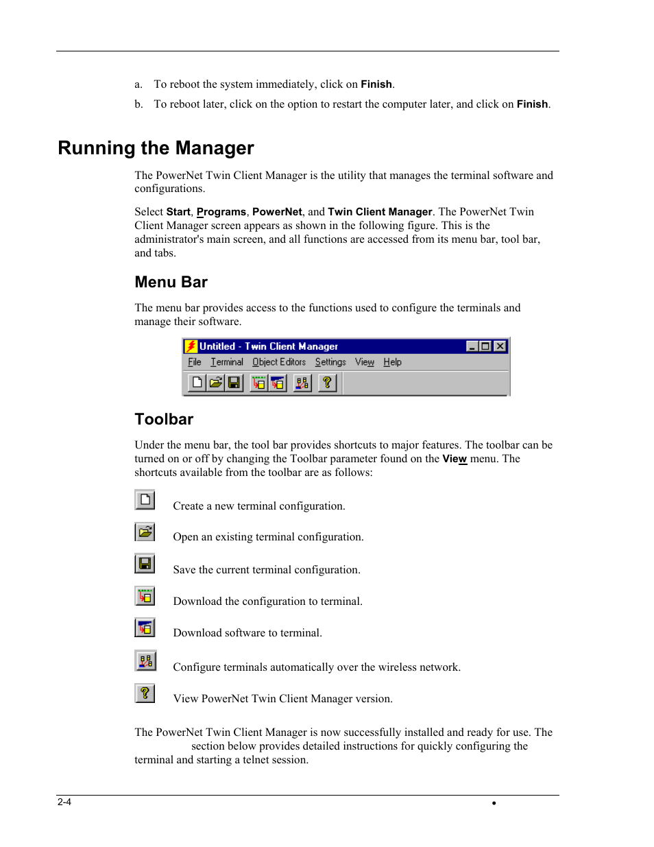 Running the manager, Menu bar, Toolbar | Casio DT-800RF User Manual | Page 12 / 64