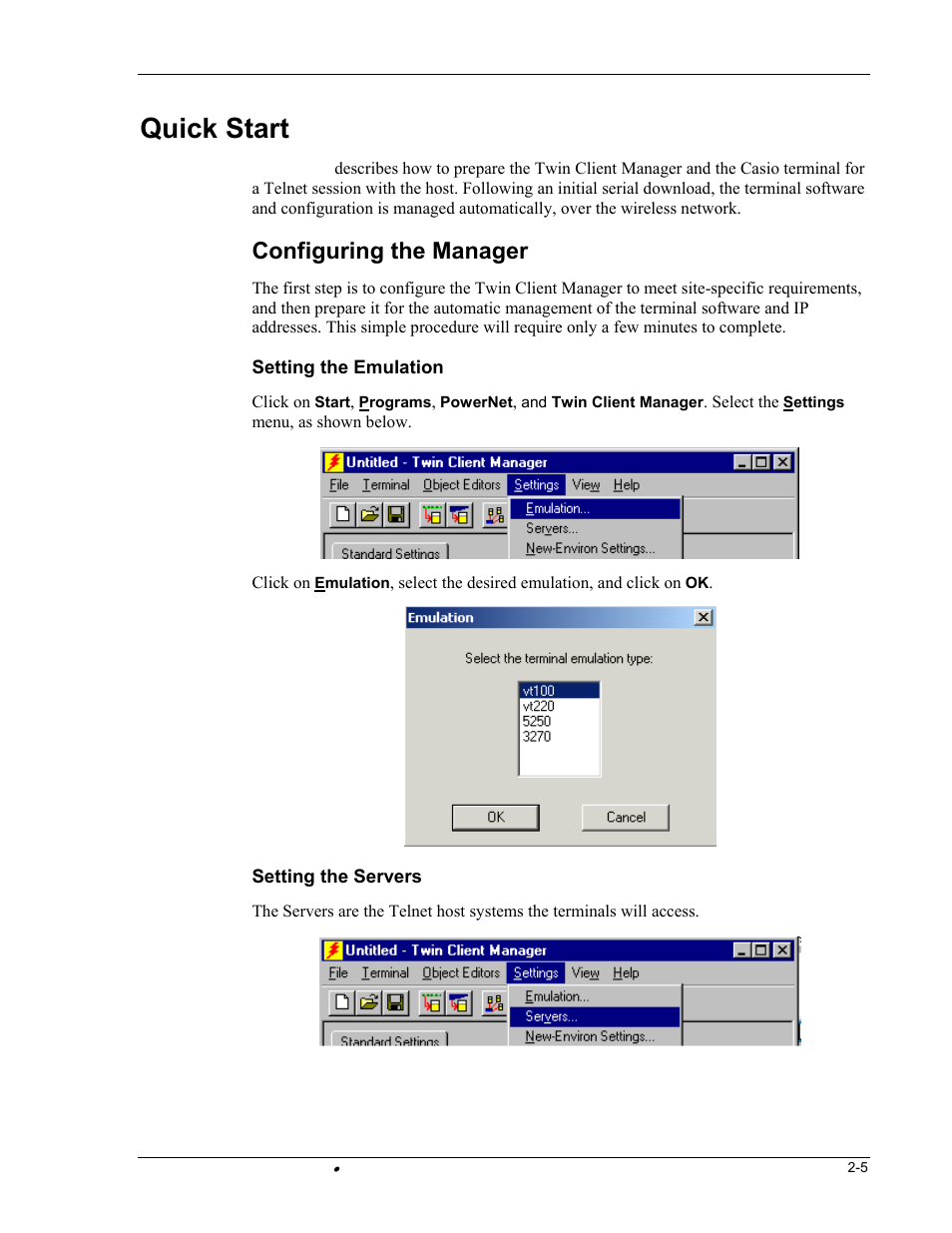 Quick start, Configuring the manager | Casio DT-800RF User Manual | Page 13 / 64
