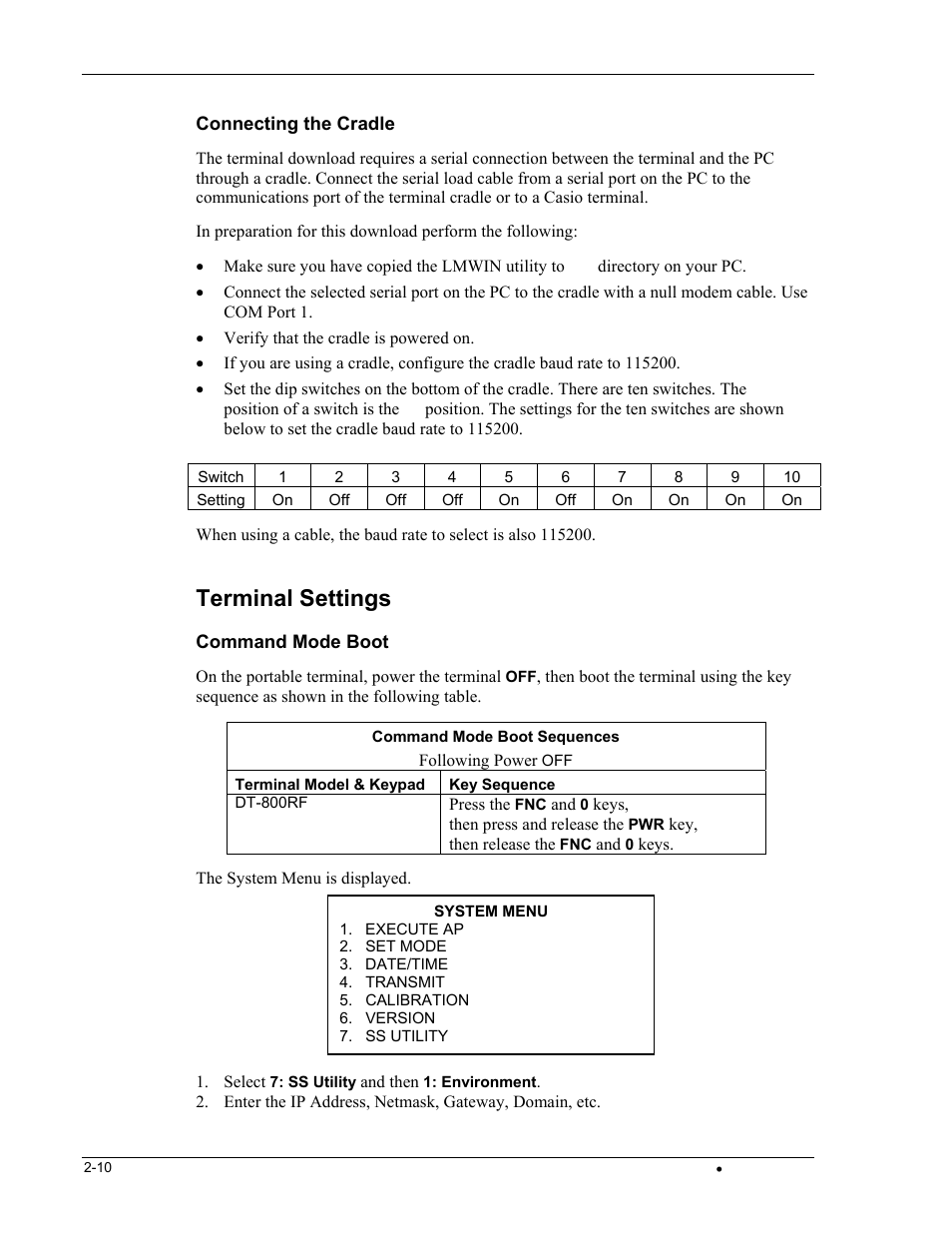 Terminal settings | Casio DT-800RF User Manual | Page 18 / 64