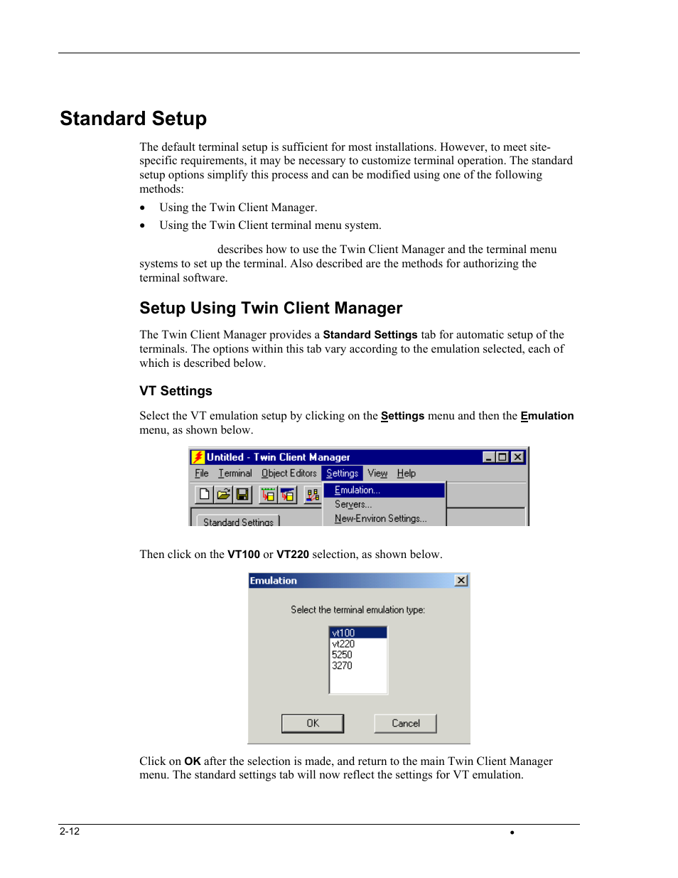 Standard setup, Setup using twin client manager | Casio DT-800RF User Manual | Page 20 / 64