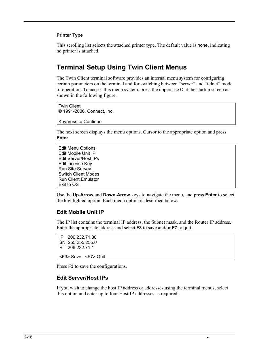 Terminal setup using twin client menus | Casio DT-800RF User Manual | Page 26 / 64