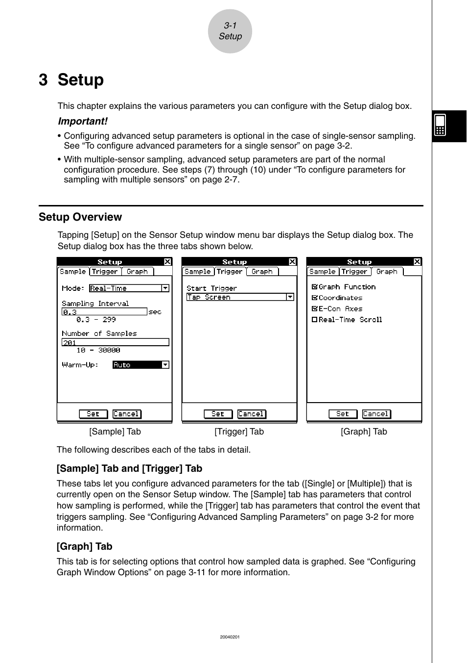 3 setup, Setup overview, 3 setup -1 | Setup overview -1 | Casio EA-200 User Manual | Page 20 / 81