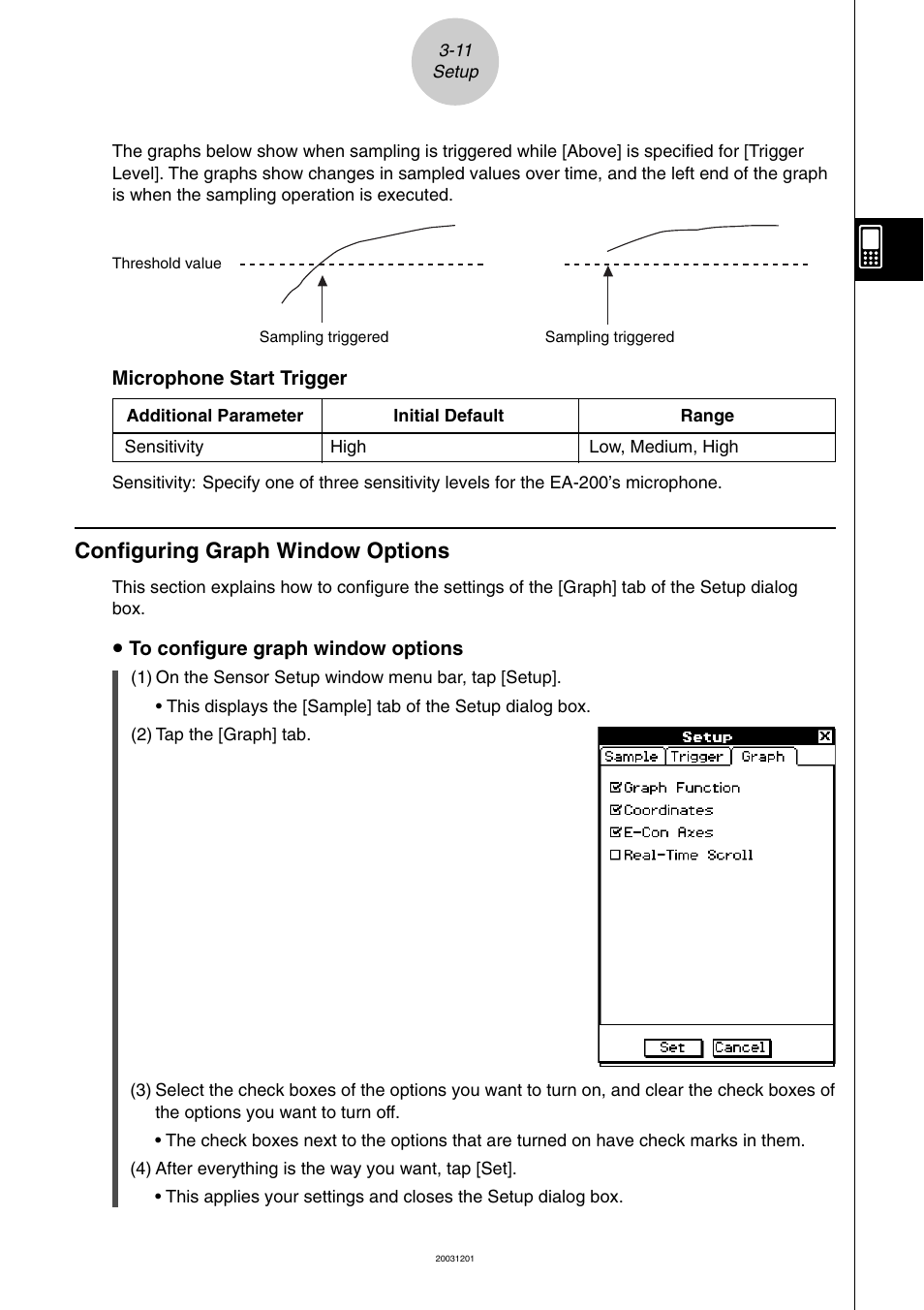 Configuring graph window options, Configuring graph window options -11 | Casio EA-200 User Manual | Page 30 / 81