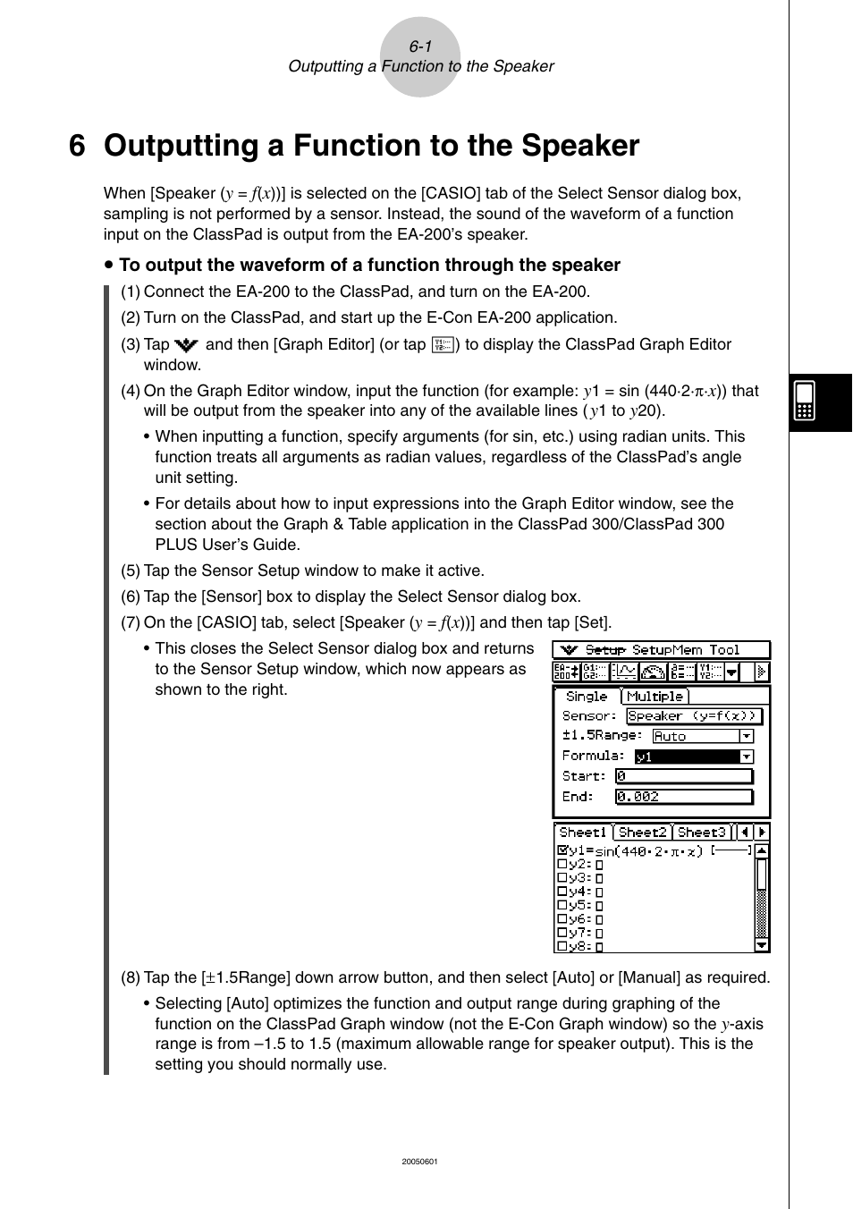 6 outputting a function to the speaker, 6 outputting a function to the speaker -1 | Casio EA-200 User Manual | Page 46 / 81