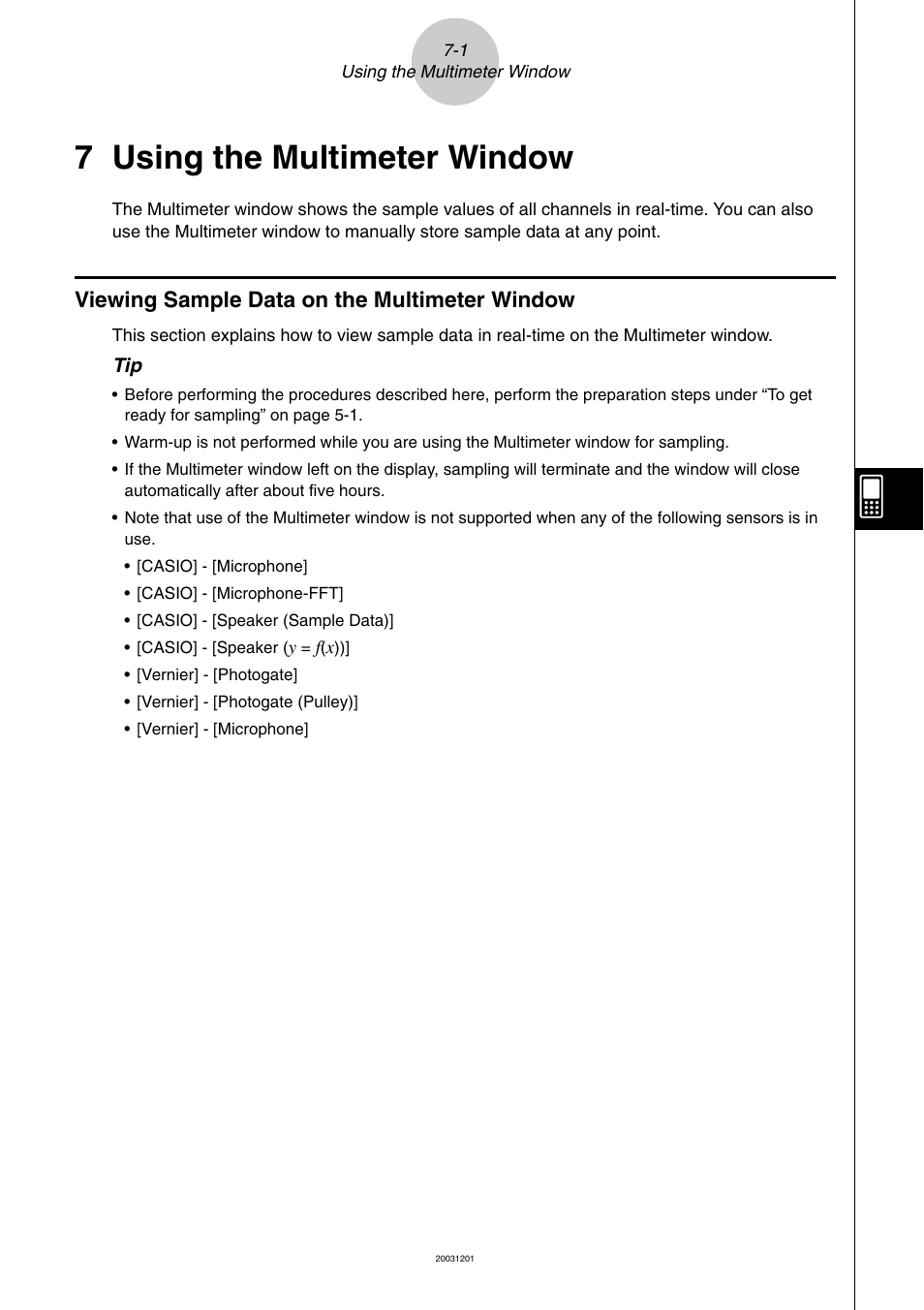 7 using the multimeter window, Viewing sample data on the multimeter window, 7 using the multimeter window -1 | Viewing sample data on the multimeter window -1 | Casio EA-200 User Manual | Page 48 / 81