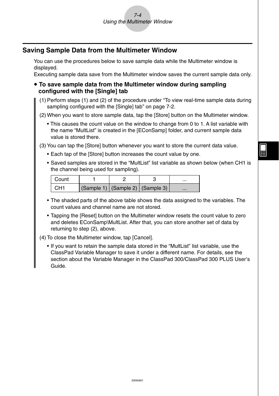 Saving sample data from the multimeter window, Saving sample data from the multimeter window -4 | Casio EA-200 User Manual | Page 51 / 81