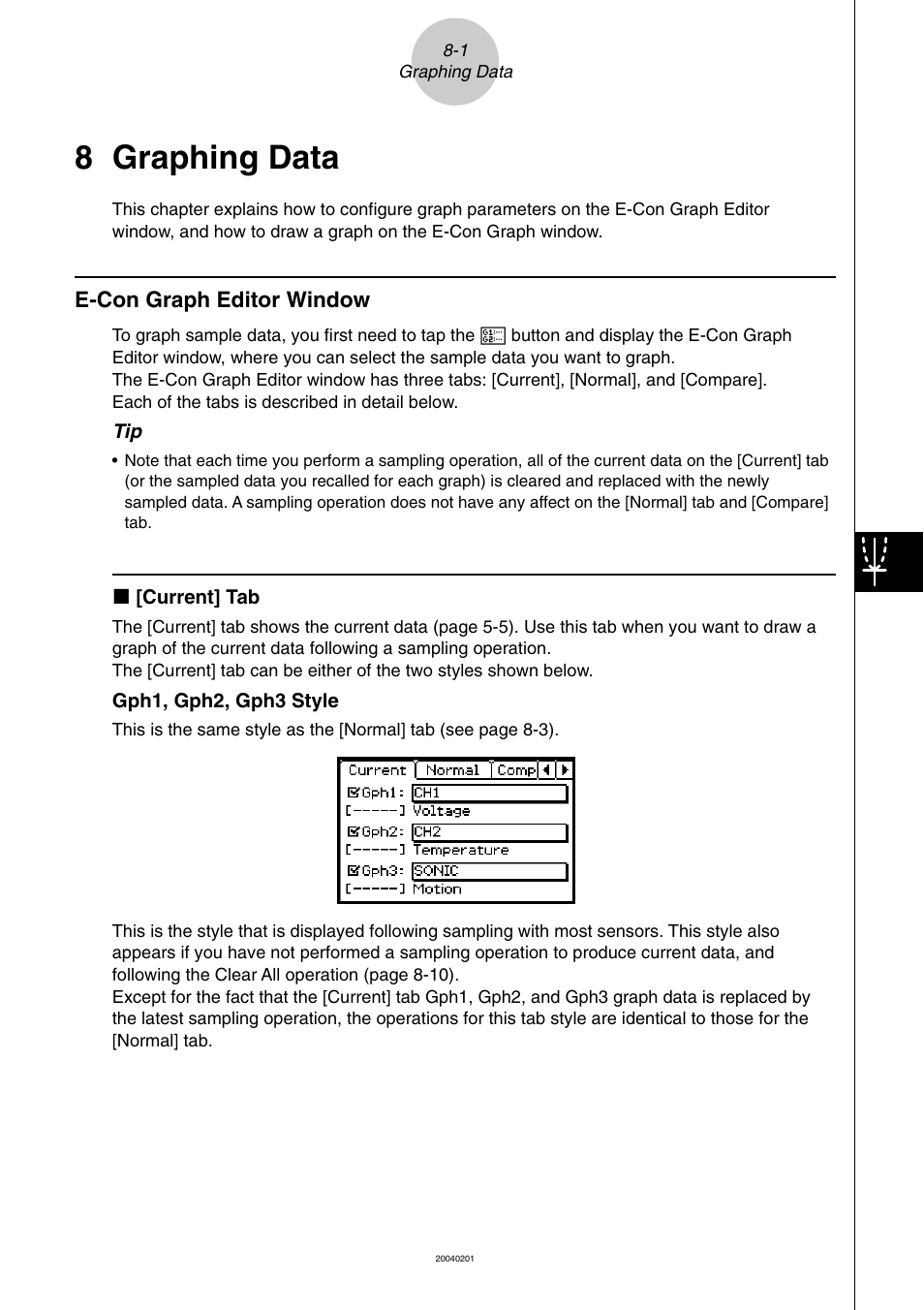 8 graphing data, E-con graph editor window, 8 graphing data -1 | E-con graph editor window -1 | Casio EA-200 User Manual | Page 53 / 81