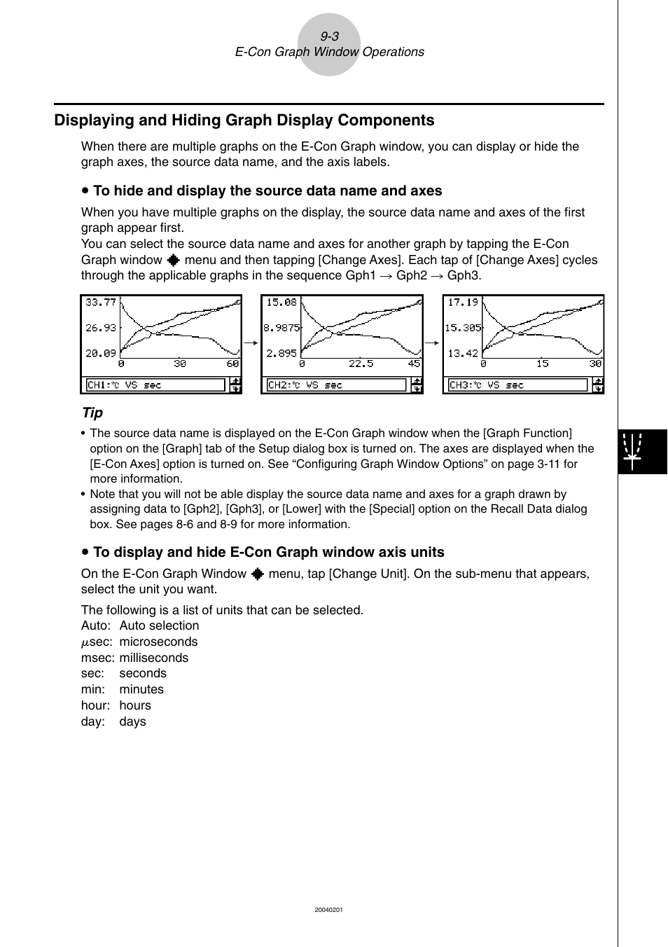 Displaying and hiding graph display components, Displaying and hiding graph display components -3 | Casio EA-200 User Manual | Page 65 / 81