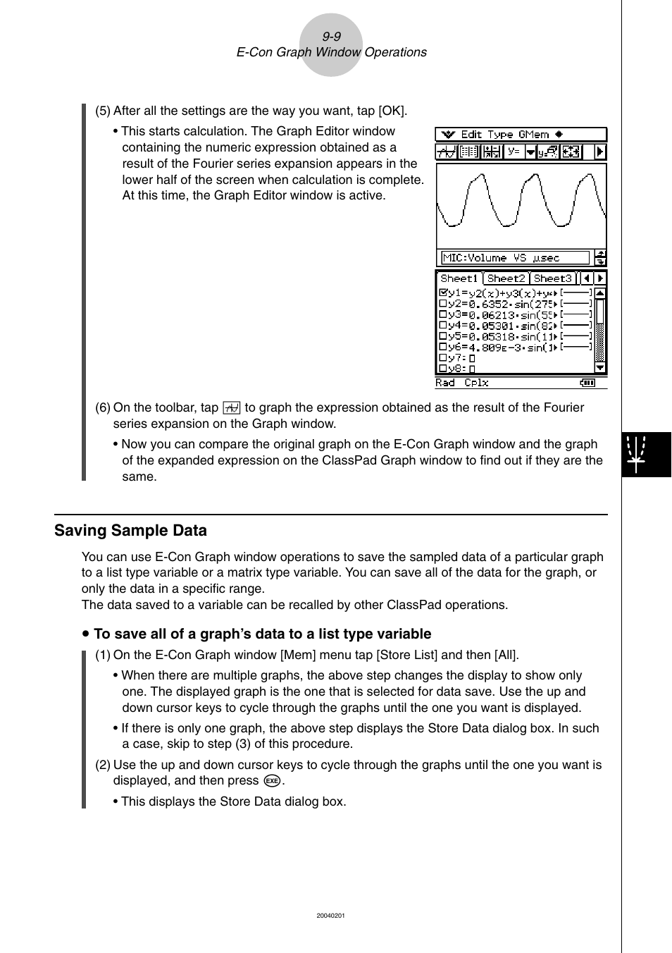 Saving sample data, Saving sample data -9 | Casio EA-200 User Manual | Page 71 / 81