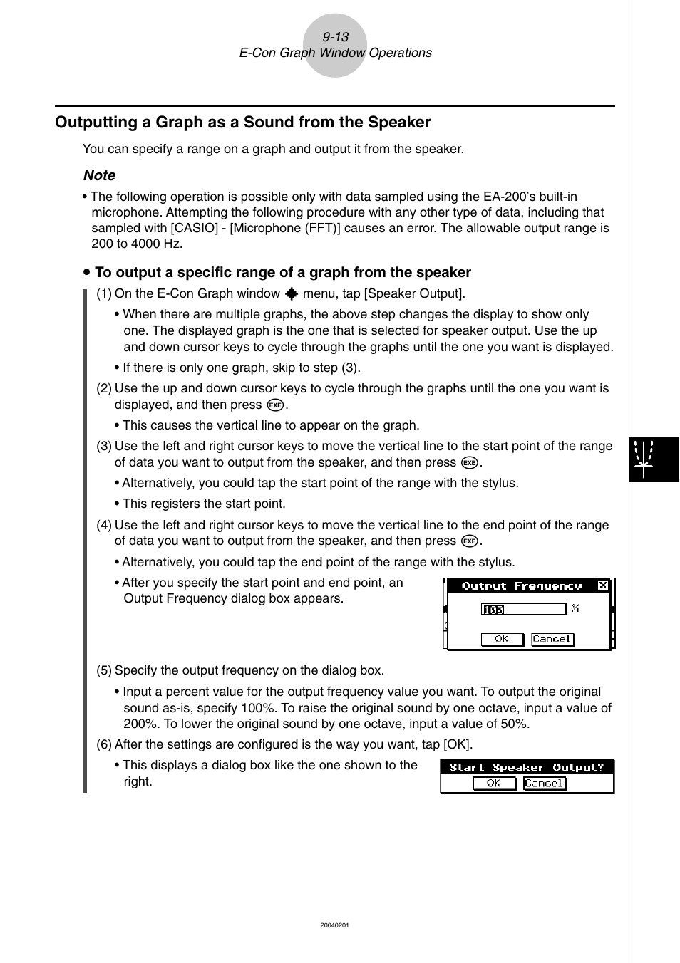 Outputting a graph as a sound from the speaker, Outputting a graph as a sound from the speaker -13 | Casio EA-200 User Manual | Page 75 / 81