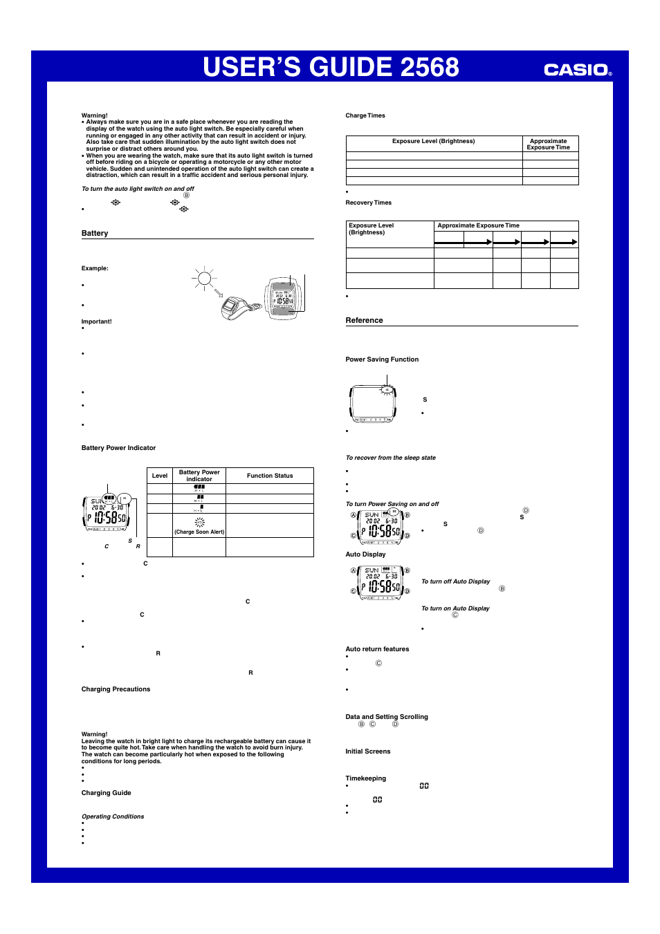 Battery, Reference, User’s guide 2568 | Casio 2568 User Manual | Page 4 / 5