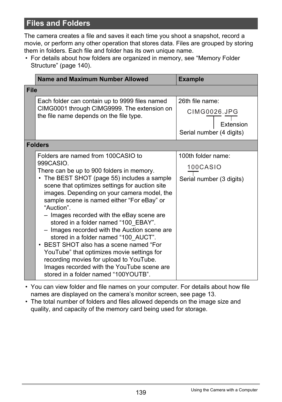 Files and folders | Casio EXILIM EX-S7 User Manual | Page 139 / 194