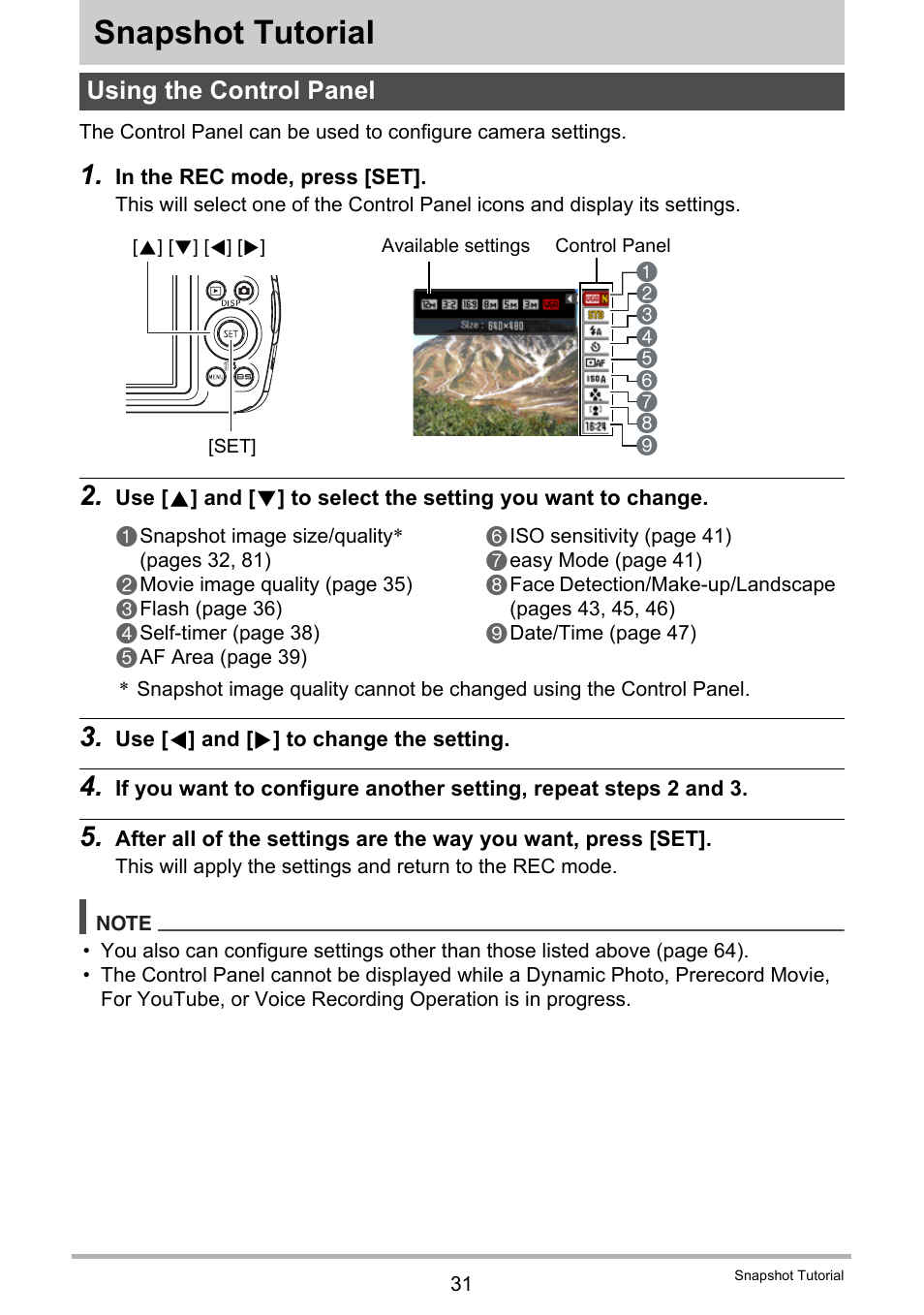 Snapshot tutorial, Using the control panel | Casio EXILIM EX-S7 User Manual | Page 31 / 194