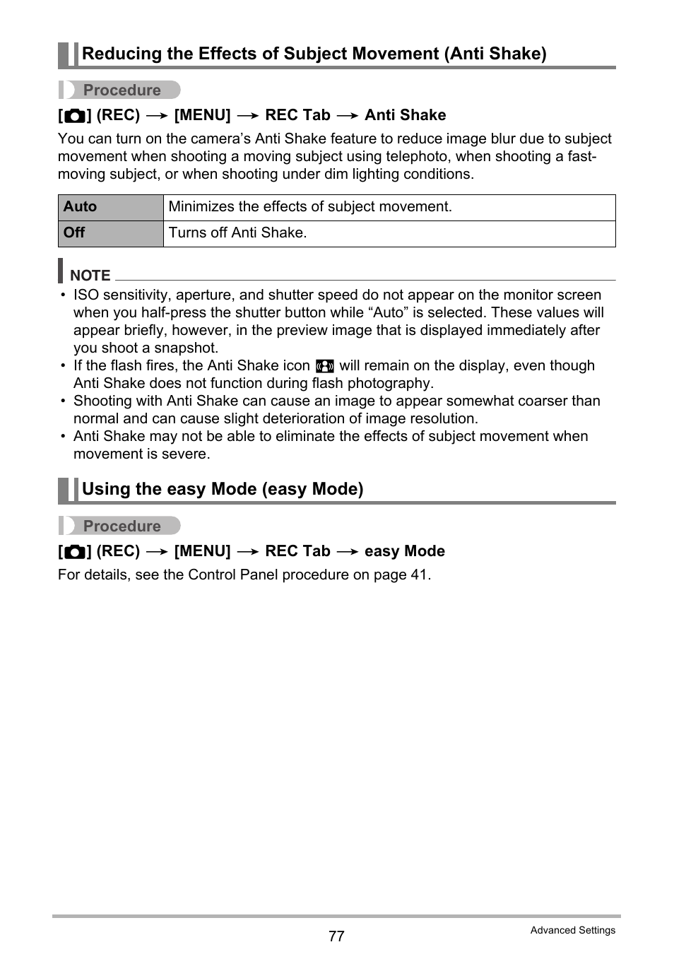 Using the easy mode (easy mode) | Casio EXILIM EX-S7 User Manual | Page 77 / 194