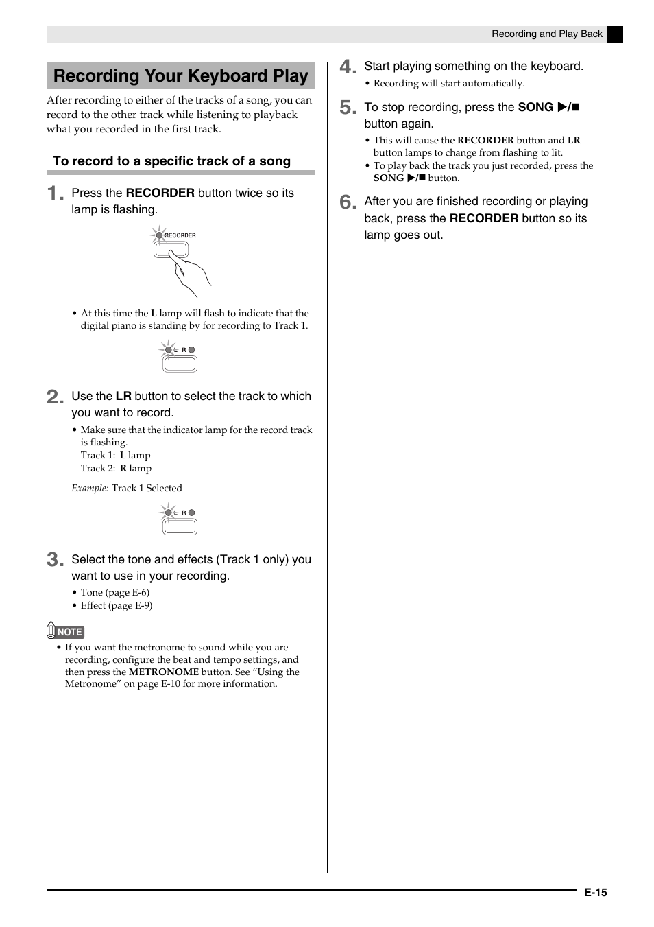Recording your keyboard play | Casio CELVIANO AP-200 User Manual | Page 17 / 34