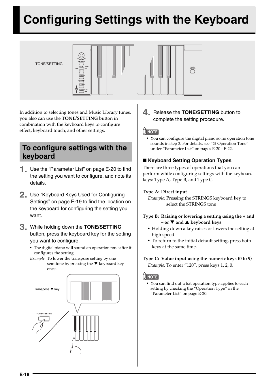 Configuring settings with the keyboard | Casio CELVIANO AP-200 User Manual | Page 20 / 34