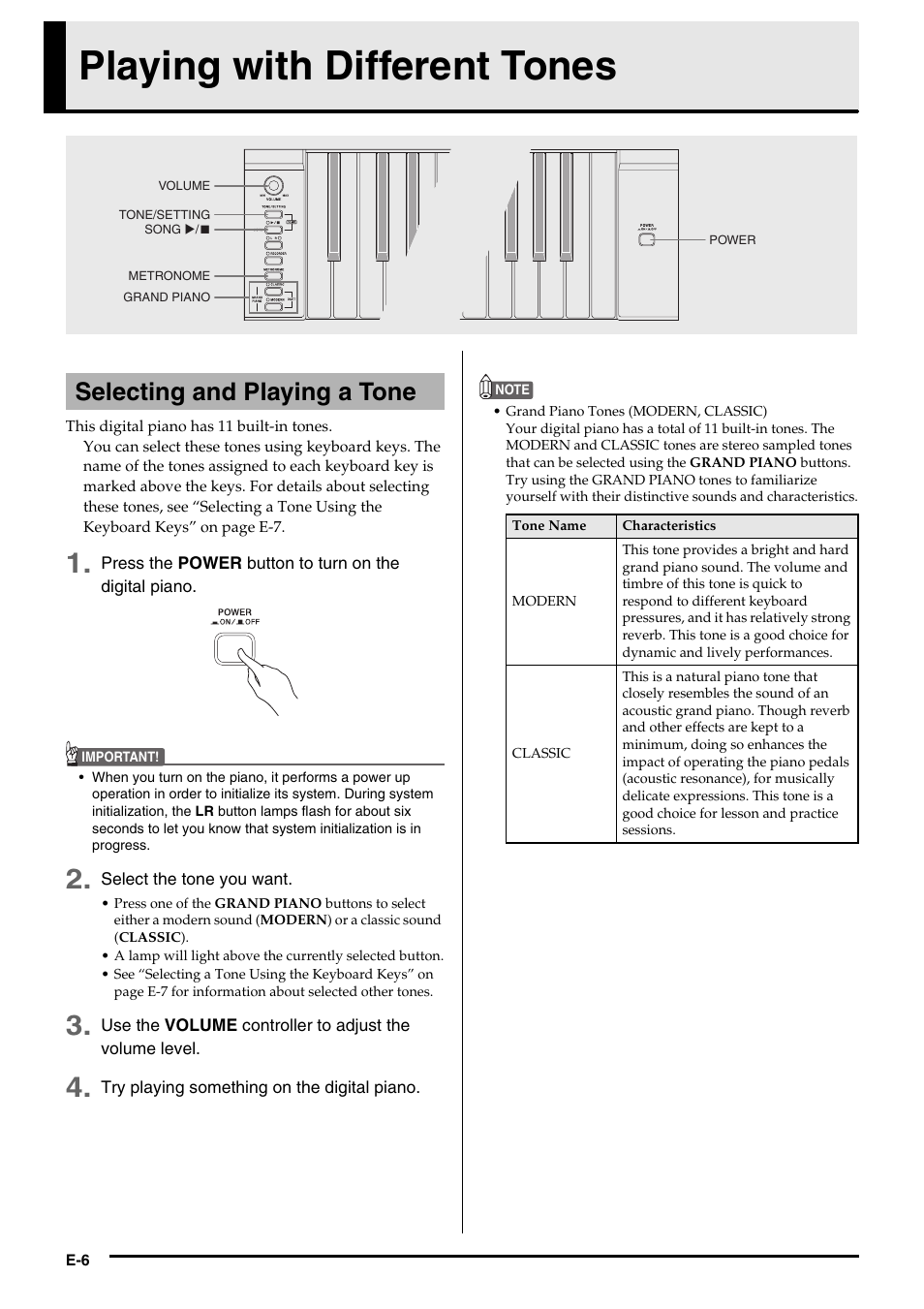Playing with different tones, Selecting and playing a tone | Casio CELVIANO AP-200 User Manual | Page 8 / 34