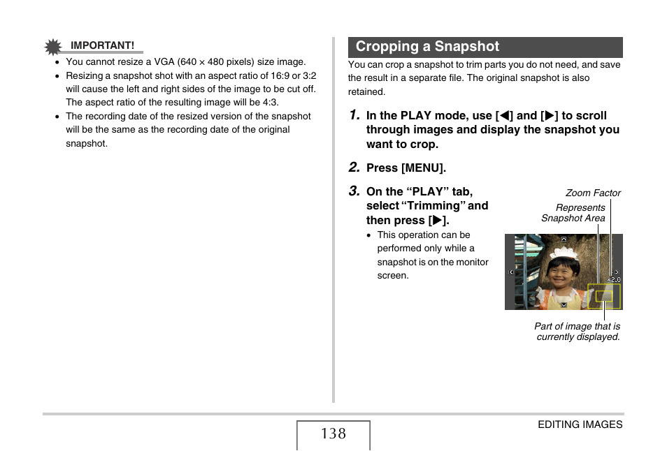 Cropping a snapshot | Casio EXILIM EX-Z75 User Manual | Page 138 / 233