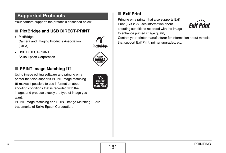 Supported protocols | Casio EXILIM EX-Z75 User Manual | Page 181 / 233