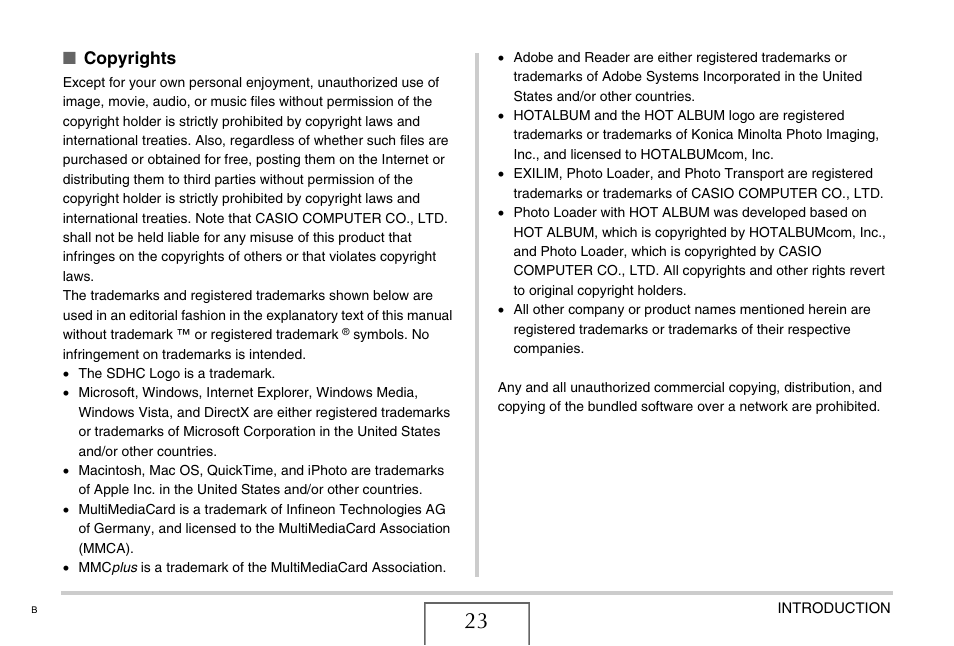 Copyrights | Casio EXILIM EX-Z75 User Manual | Page 23 / 233