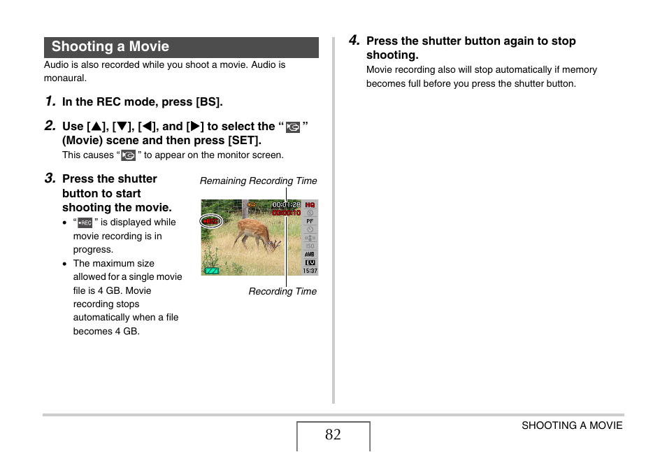 Shooting a movie | Casio EXILIM EX-Z75 User Manual | Page 82 / 233