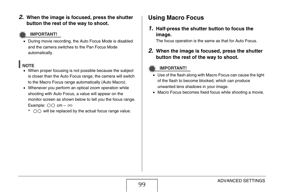 Using macro focus, Using macro focus 1 | Casio EXILIM EX-Z75 User Manual | Page 99 / 233